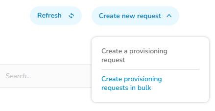 Image of the Create new request drop down menu