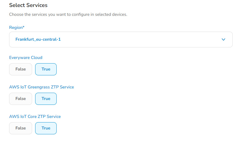 Image of the Region options in provisioning request