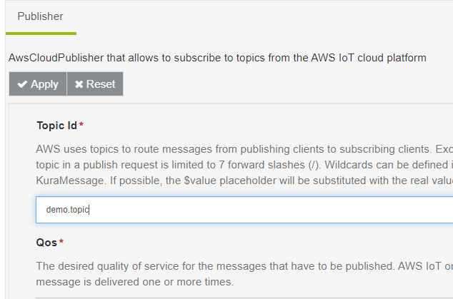 AWSThingPublisher configuration