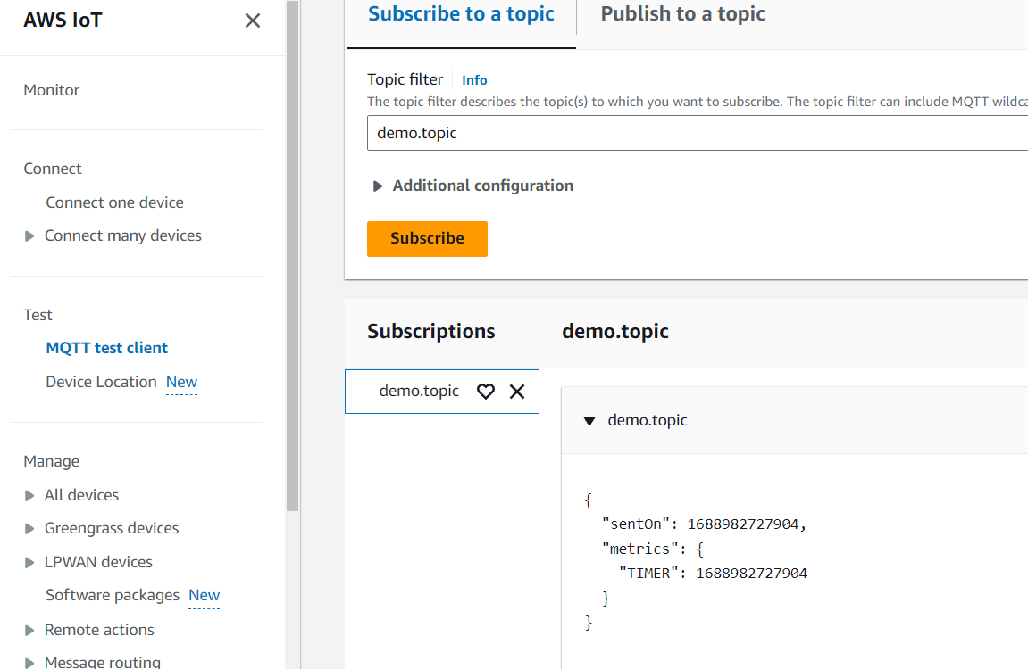 AWS IoT Core MQTT test client